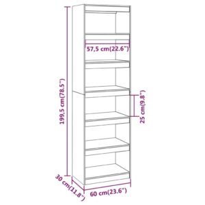 vidaXL Bokhylla/rumsavdelare 60x30x199,5 cm massiv furu - Bild 8