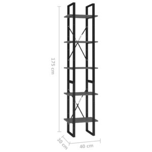 vidaXL Bokhylla 5 hyllplan grå 40x30x175 cm konstruerat trä - Bild 6