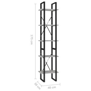 vidaXL Bokhylla 5 hyllplan betonggrå 40x30x175 cm konstruerat trä - Bild 6