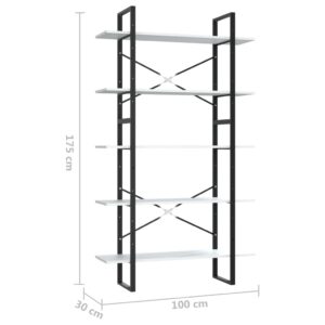 vidaXL Bokhylla 5 hyllplan vit 100x30x175 cm konstruerat trä - Bild 6