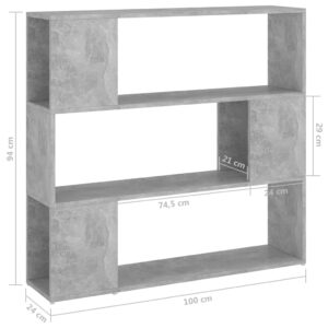 vidaXL Bokhylla Rumsavdelare betonggrå 100x24x94 cm - Bild 7