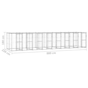 vidaXL Hundgård för utomhusbruk galvaniserat stål med tak 19,36 m² - Bild 6