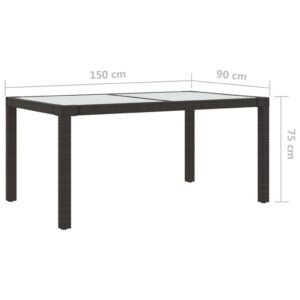 vidaXL Utebord 150x90x75 cm Härdat glas och konstrotting brun - Bild 6