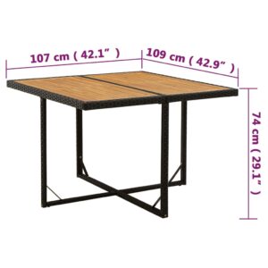 vidaXL Trädgårdsbord svart 109x107x74 cm konstrotting & massiv akacia - Bild 7