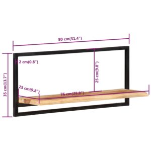 vidaXL Vägghyllor 2 st 80x25x35 cm massivt akaciaträ och stål - Bild 7