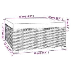 vidaXL Fotpall med dyna för trädgården grå 70x70x30 cm konstrotting - Bild 5