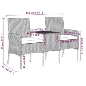 vidaXL Trädgårdssoffa 2-sits med bord konstrotting antracit - Bild 5