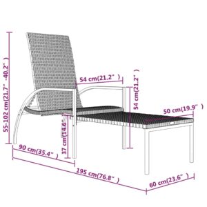 vidaXL Solsäng med fotstöd PE konstrotting grå - Bild 9