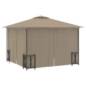 vidaXL Paviljong med draperier och dubbelt tak 3x3 m taupe - Bild 5