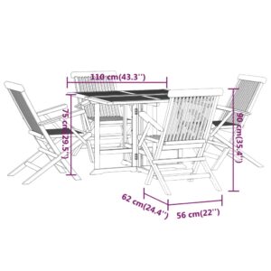 vidaXL Hopfällbar matgrupp för trädgården 5 delar massiv teak - Bild 11