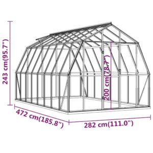 vidaXL Växthus med basram antracit 12,63 m² aluminium - Bild 8