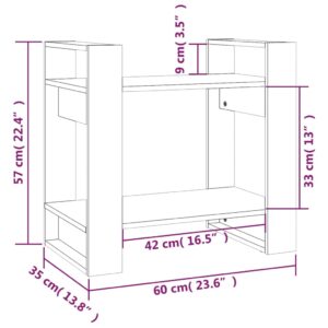 vidaXL Bokhylla/rumsavdelare svart 60x35x57 cm massiv furu - Bild 8