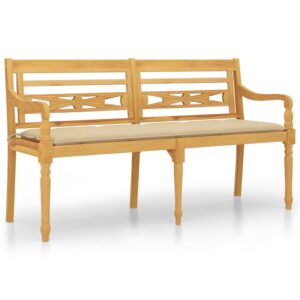 vidaXL Bataviabänk med beige dyna 150 cm massiv teak - Bild 2