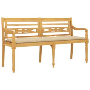 vidaXL Bataviabänk med beige dyna 150 cm massiv teak - Bild 3