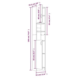 vidaXL Badrumsskåp rökfärgad ek 32x25,5x190 cm konstruerat trä - Bild 11