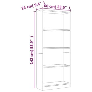 vidaXL Bokhylla 4 hyllor rökfärgad brun ek 60x24x142cm konstruerat trä - Bild 6