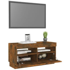 vidaXL Tv-bänk med LED-belysning rökfärgad ek 80x35x40 cm - Bild 6