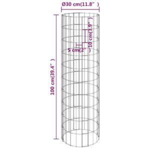 vidaXL Planteringsgabion 3 st upphöjd rund galvaniserat stål Ø30x100cm - Bild 7