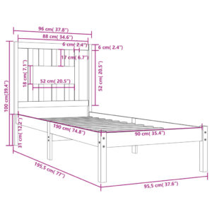 vidaXL Sängram vit massivt trä 90x190 cm - Bild 6