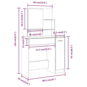 vidaXL Sminkbord med spegel svart 86,5x35x136 cm - Bild 10