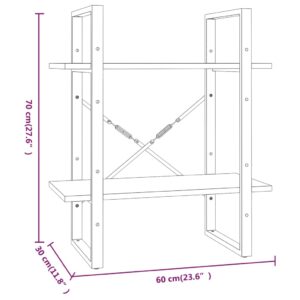 vidaXL Bokhylla 2 hyllor grå sonoma-ek 60x30x70 cm konstruerat trä - Bild 7