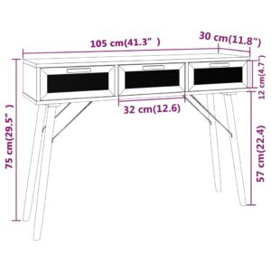 vidaXL Konsolbord svart 105x30x75 cm massiv furu och naturlig rotting - Bild 6