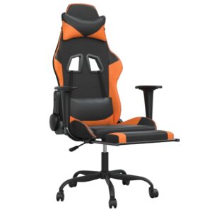 vidaXL Gamingstol med massage och fotstöd svart och orange konstläder - Bild 3