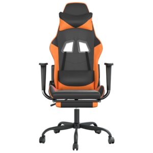 vidaXL Gamingstol med massage och fotstöd svart och orange konstläder - Bild 4