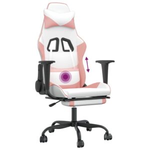 vidaXL Gamingstol med massage och fotstöd vit och rosa konstläder - Bild 12