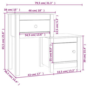 vidaXL Sängbord 79,5x38x65,5 cm massiv furu - Bild 7