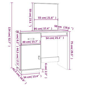 vidaXL Sminkbord Svart 95x50x134 cm massiv furu - Bild 10