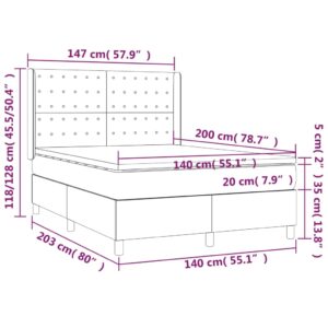 vidaXL Ramsäng med madrass & LED ljusgrå 140x200 cm sammet - Bild 8