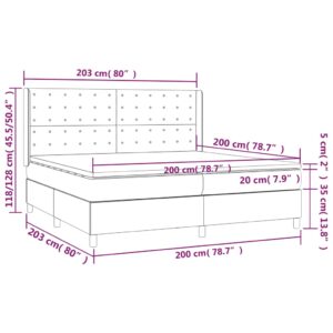 vidaXL Ramsäng med madrass & LED mörkgrå 200x200 cm sammet - Bild 8