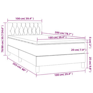 vidaXL Ramsäng med madrass & LED ljusgrå 100x200 cm sammet - Bild 8