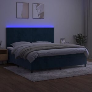 vidaXL Ramsäng med madrass & LED mörkblå 200x200 cm sammet - Bild 4