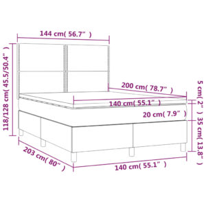 vidaXL Ramsäng med madrass & LED ljusgrå 140x200 cm sammet - Bild 8