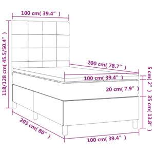 vidaXL Ramsäng med madrass & LED mörkgrå 100x200 cm sammet - Bild 8