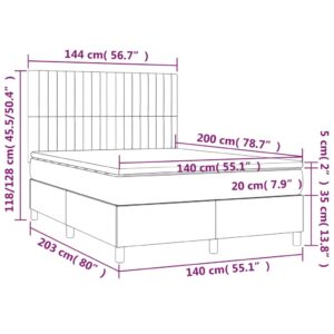 vidaXL Ramsäng med madrass & LED ljusgrå 140x200 cm sammet - Bild 8