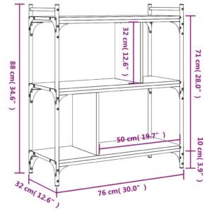 vidaXL Bokhylla 3 hyllplan brun ek 76x32x88 cm konstruerat trä - Bild 9