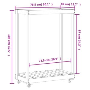 vidaXL Vedställ med hjul 76,5x40x108 cm massiv furu - Bild 9