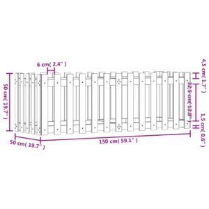 vidaXL Odlingslåda med staket-design svart 150x50x50 cm massiv furu - Bild 9