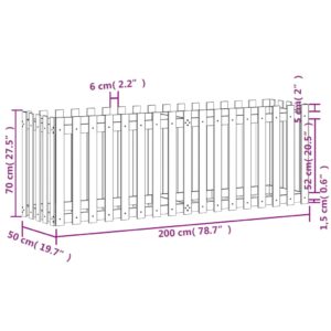 vidaXL Odlingslåda med staket-design vit 200x50x70 cm massiv furu - Bild 9