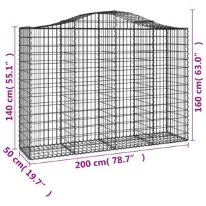 vidaXL Gabioner bågformade 4 st 200x50x140/160 cm galvaniserat järn - Bild 6