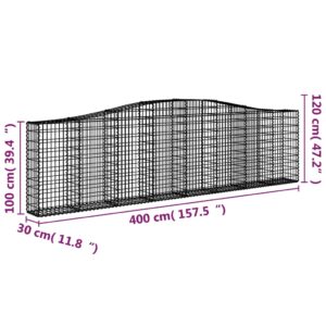 vidaXL Gabioner bågformade 2 st 400x30x100/120 cm galvaniserat järn - Bild 6