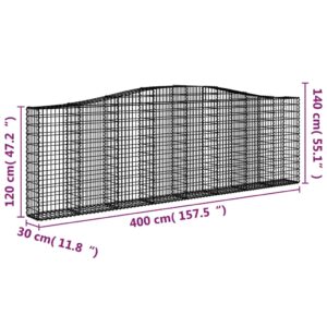 vidaXL Gabioner bågformade 2 st 400x30x120/140 cm galvaniserat järn - Bild 6