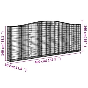 vidaXL Gabioner bågformade 3 st 400x30x140/160 cm galvaniserat järn - Bild 6