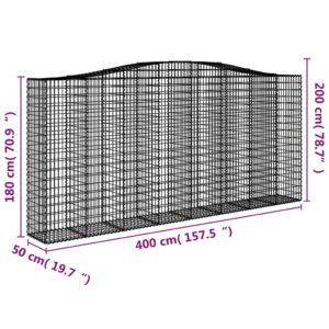 vidaXL Gabioner bågformade 4 st 400x50x180/200 cm galvaniserat järn - Bild 6