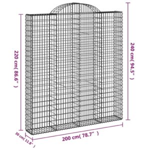 vidaXL Gabioner bågformade 5 st 200x30x220/240 cm galvaniserat järn - Bild 6