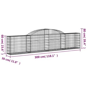 vidaXL Gabioner bågformade 3 st 300x30x60/80 cm galvaniserat järn - Bild 6