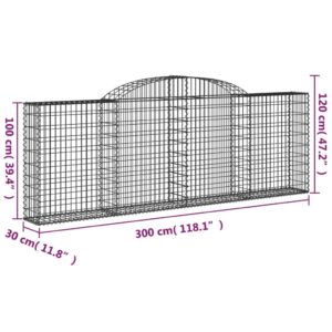 vidaXL Gabioner bågformade 3 st 300x30x100/120 cm galvaniserat järn - Bild 6